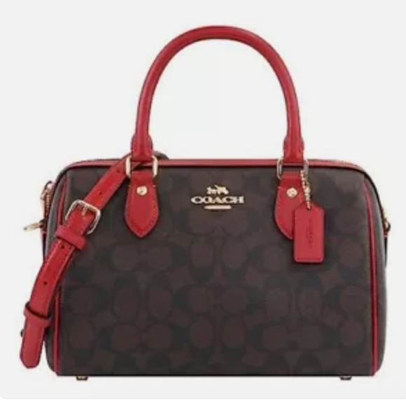 Coach Brown and Red Satchel with Monogram Pattern - Picture 1 of 6